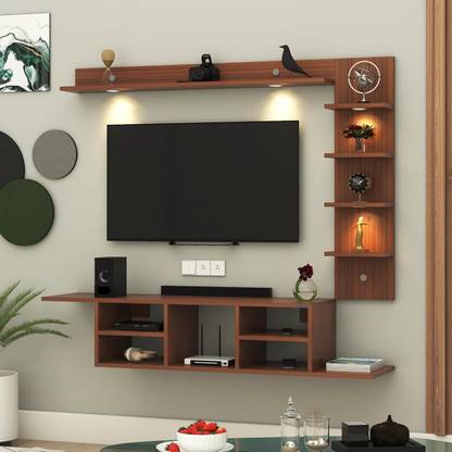 ANIKAA harley LED Light TV Unit Wall-Mounted TV Cabinet With Shelves Display Engineered Wood TV Entertainment Unit