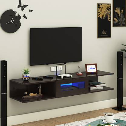 ANIKAA Vetra Wall Mount Modern Floating TV Unit with Storage Cabinet & Blue LED Light Engineered Wood TV Entertainment Unit