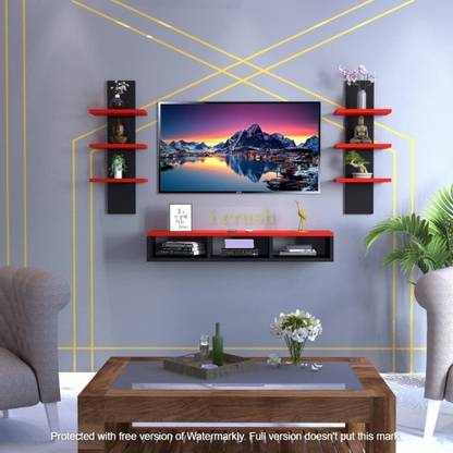icrush Set Top Box Stand TV Unit Black & red Engineered Wood TV Entertainment Unit