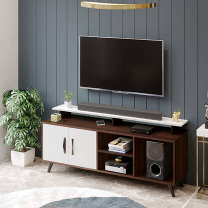 BLUEWUD Skiddo TV Unit With Storage Shelves for Books & Décor Upto 55 Inches TV Engineered Wood TV Entertainment Unit