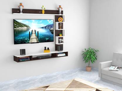 Das HUBERT MINI Tv Rack Set to Box Stand with wall shelves for Living Room Engineered Wood TV Entertainment Unit