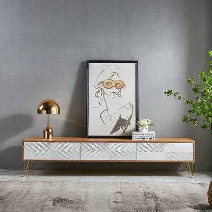 NG Decor 71" Modern Nordic Wooden TV Stand Fluted Design White With 3 Drawer For 80" TV Engineered Wood TV Entertainment Unit