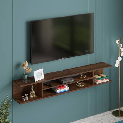 BLUEWUD Sanque Large Wall Mount TV Set Top Box Stand with shelves for books & Décor Engineered Wood TV Entertainment Unit