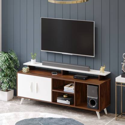 BLUEWUD Skiddo TV Unit with Storage Shelves for Books & Décor Upto 55 inches TV Engineered Wood TV Entertainment Unit