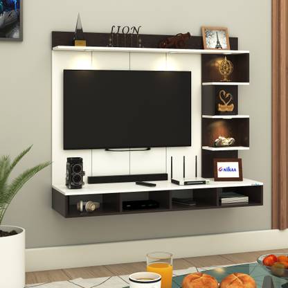 ANIKAA Kasey Wall-Mount TV Unit with PVC Back Panel & LED Lights - Storage Box Engineered Wood TV Entertainment Unit