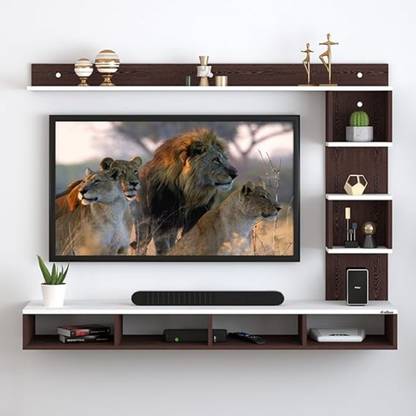 ANIKAA Kirina HDHMR (Water Resistance Wood) Wall Mount TV Unit with Decorative Shelves Engineered Wood TV Entertainment Unit