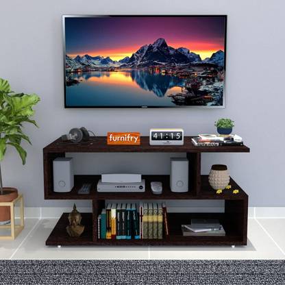 Furnifry Engineered Wood S-Shape TV Unit/TV Entertainment Unit/TV Stand for Home/ Engineered Wood TV Entertainment Unit