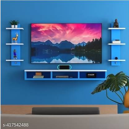 Raayanshope Floating TV Cabinet with Side Display Shelves Engineered Wood TV Entertainment Unit