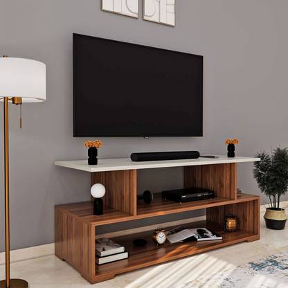 HOMEEASY Wood Tv Unit for Living Room Floor Standing Tv Cabinet with Storage Shelf Engineered Wood TV Entertainment Unit
