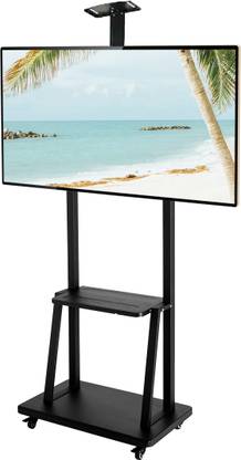 Techzere Adjustable Height Movable Metal 32-75” TVs Trolley/Stand/Mount with Wheels Black Full Motion TV Mount