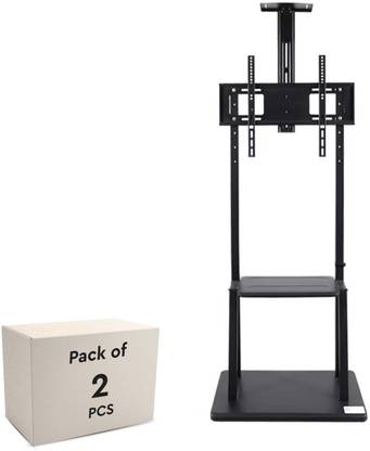 Robustt Adjustable Height Movable Metal TV Trolley Stand Mount with Wheels | Pack of 2 Full Motion TV Mount
