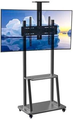 Zigma Enriching Lifestyles LED TV Stand Floor Trolley for 60”-100” with TV Cart, Wheels, Multipurpose Shelf Full Motion TV Mount