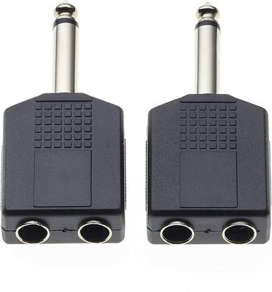 fdealz 2 Pieces of 6.35mm Mono Jack Plug to 2 x Twin 6.35mm Mono Jack 6.35MM Mono Splitter Adapter Dual Mono 1/4 Y Splitter