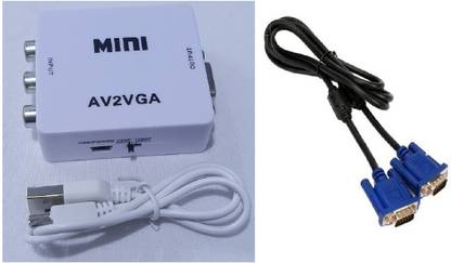 kipek  TV-out Cable AV RCA to VGA Video with Audio Video Adapter + 1.5Mtr 15 Pin Male-Male VGA Cable