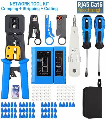 BALRAMA 130pc Combo RJ45 Pass Through Crimping Tool Kit Cable Tester Cutter Punch Tool Combo Set