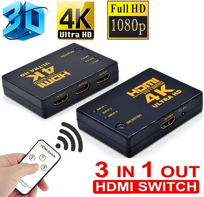 BALRAMA 3 Way HDMI Switch 3x1 with Remote Control 3 Port HDMI Splitter 3 Port IN 1 ONE Electronic Components Electronic Hobby Kit