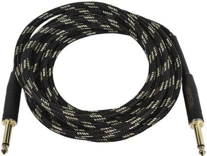 MONOPRICE  TV-out Cable 15ft Cloth Series 1/4 inch TS Male 20AWG Instrument Cable - Black & Gold