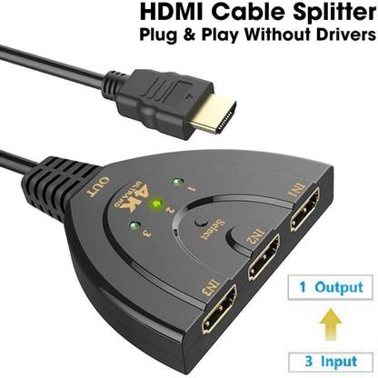 BALRAMA TV-out Cable HDMI Switch 3-Port HDMI Splitter 3 in 1 out Hub Pigtail Cable 3 Ports Switcher