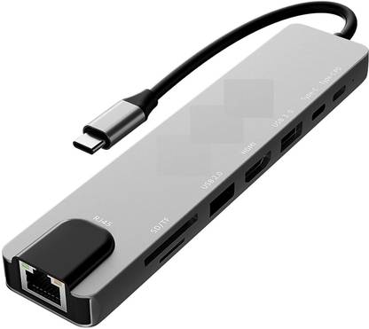 TERABYTE  TV-out Cable Type C Cable to 8 in 1 Type C USB C 4K HDMI SD/TF RJ45 Adapter Dongle 3.0 Port
