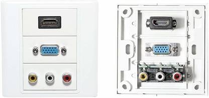 ELECTRO WOLF  TV-out Cable HDMI / VGA / 3RC Multimedia Modular Wall Socket Face Plate Socket Plug Jack Cable or Adapter for Home/Office. Pack of 4