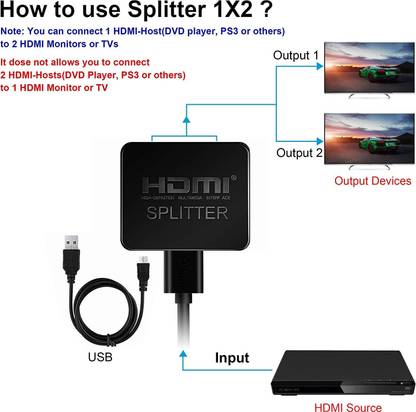 Tobo HDMI Splitter 1 in 2 Out, 4K HDMI Splitter for Dual Monitors TD-442H 32 inch Blu-ray Player