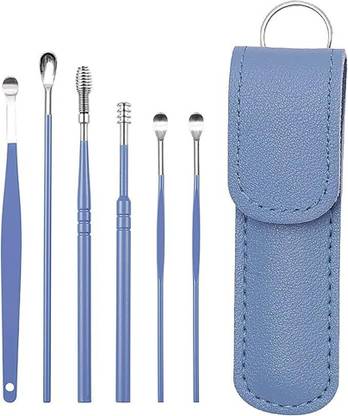 Viva Beauty Blue 6 Pcs Ear Wax Cleaner-Resuable Ear Cleaner Tool Set with Leather Pouch