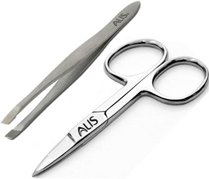 alis Slant Tip Combo Tweezer and Scissor for Moustache Beard Eyebrow Nose Hair Trimming Upper Lip Eyebrows CE QUALITY