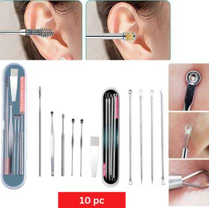 SIYDHA Ear Cleaner Kit Wax Remover 6pc With Pimple Clear Tool 4pc {Set of 10}