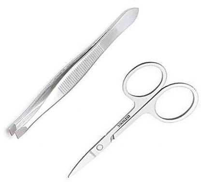 banira Slant Tip Tweezer&Scissor for Moustache/Beard/Eyebrow/Nose Hair Trimming Scissor