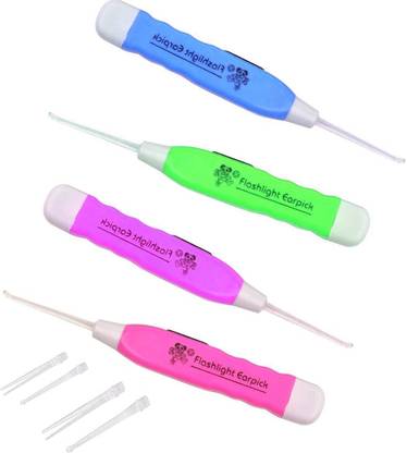 TruVeli 4Pcs Baby Safe LED Flashlight Earpick with Tweezer for Ear Wax Remover & Cleaner