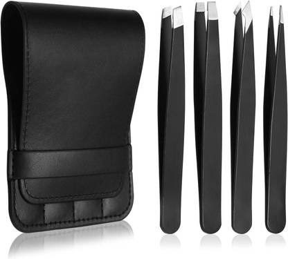 THR3E STROKES Tweezers Set - Stainless Steel Tweezers for Eyebrows for Facial Hair & Splinter
