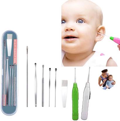 Varsha Ear wax Remover with LED Flashlight Earpick 2 pack + Ear Wax Cleaner Kit(6 pcs)