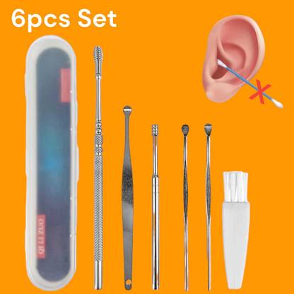 FlyTouch High Quality Earwax Removal Silver Matte Finish Cleaner Kit Visible Ear Scoop