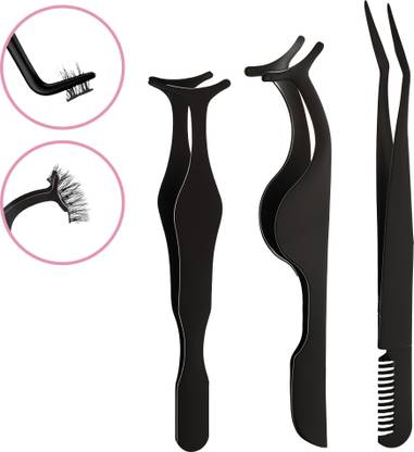 THR3E STROKES 3 Pieces DIY Eyelash Applicator Tool Set, Lash Tweezers for Eyelash Extensions