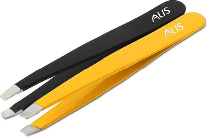 alis Black & Yellow Slant Tip Plucker Tweezer Blackhead Removal , Facial Hair Removal Beauty Tool For Men And Women Combo Set Of 2 Pcs