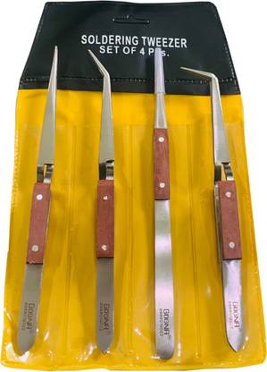GOGNA Jewellers Tweezer Set (4 Pieces) - Fiber Grip For Jewelry Repairing/Soldering