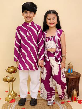 AJ Dezines Printed Sibling Ethnic Twinning Set