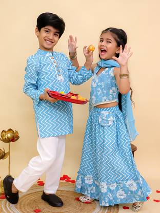 AJ Dezines Printed Sibling Ethnic Twinning Set