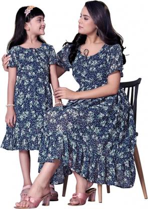 Nautiful Printed Mother & Daughter Dress Twinning Set