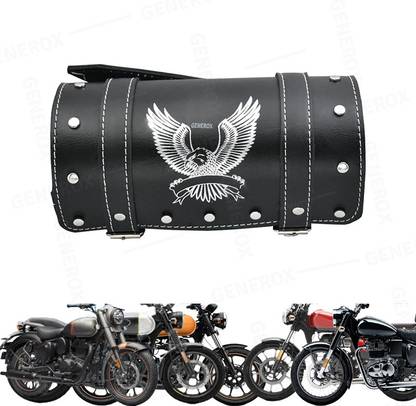 Generox Leather Side / Rear Round Style Tool Bag Saddle Bag Black Leather Motorbike Saddlebag