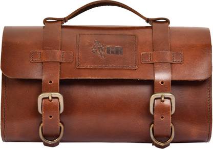 Golden Riders Motorcycle Rectangular Leather Tool Kit Bag Luggage Box Beige Leather Motorbike Saddlebag