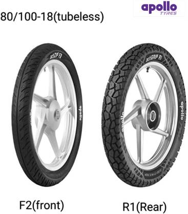 APOLLO TYRES 80/100-18 F2 + 80/100-18 R1 tyre pair 80/100-18 Front & Rear Two Wheeler Tyre