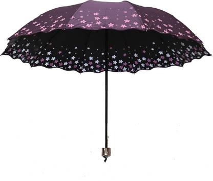 चत्री वाला Wave cut Design Floral Print UV Protection Under Print Purple Umbrella छाता