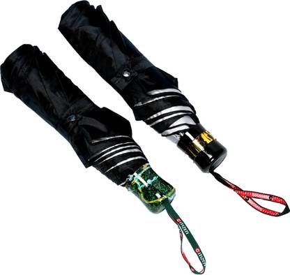 Akshar Tabla Mart 2pcs combo 3fold premium quality cloth & metal frame Umbrella (Black) Umbrella