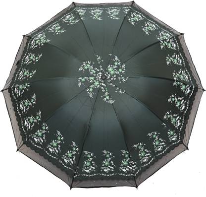 CHATTRI WALA Printed Anti-UV 3Folding Umbrella with Net border Green Colour Umbrella