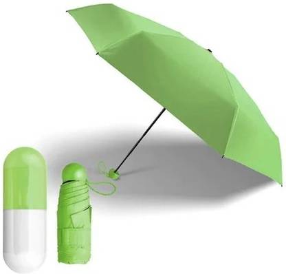 NMS TRADERS GREEN Stylish Capsule Mini Travel Umbrella 4 fold Compact Umbrella Umbrella
