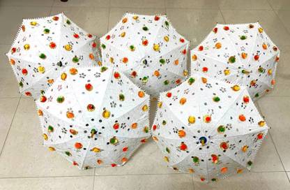 ShreeMaya Infotech ShreeMaya White Color Ethnic Handmade Decorative Umbrella Set of 5 Umbrella