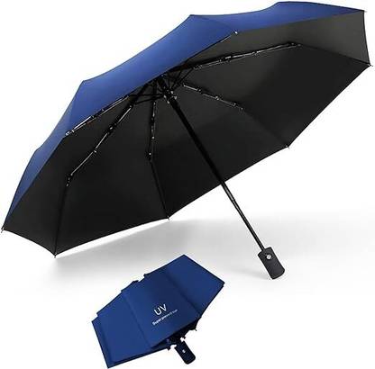 XBEY 1Pc Auto 8-Ribs for Sun & Rain Protection | Man, Woman & Child 3-Fold Umbrella  (Blue)