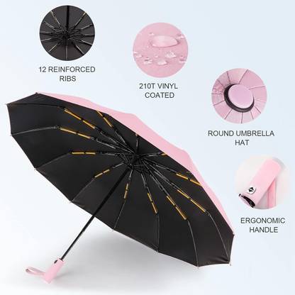 Frackson 12-Rib Umbrella Automatic Open & Wind Vent, Large Size For Rain, Windproof Umbrella