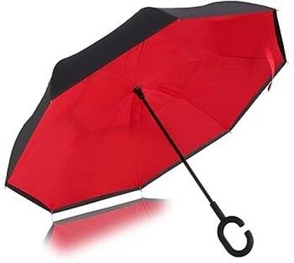 KASHTGO Black and Red Windproof Umbrellas with C-Shaped Handle Umbrella